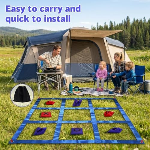 Giant Tic Tac Toe Game Outdoor with Cornhole Bean Bag, 4ft x 4ft Large Bean Bag Tic Tac Toe Toss, Travel Beach Lawn Backyard Cornhole Games for Kids Adults, Birthday Party Family Reunion Game
