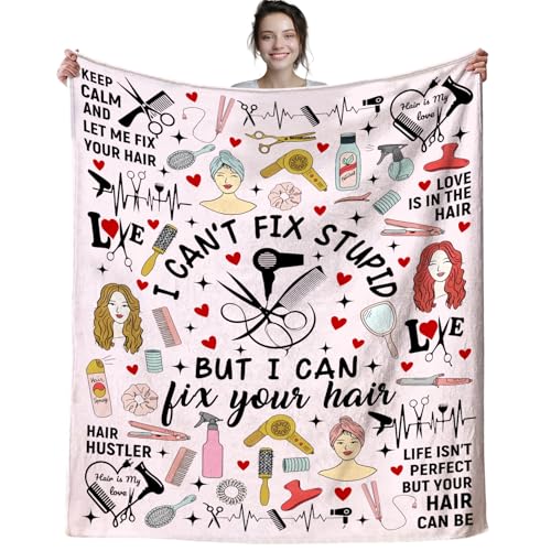 Barber Blanket Hair Stylist Gifts for Women Girls,Barbershop Accessories Stuff Decor Barber Supplies Throw Blankets,Hairdresser Gifts for Female Adults Her 60"x50" - color: Barber, size: 60"x50"