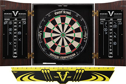 Viper Vault Cabinet & Shot King Sisal/Bristle Dartboard Ready-to-Play Bundle with Two Sets of Steel-Tip Darts, Throw Line, and Dry Erase Scoreboards, Walnut Finish - style: Standard Set