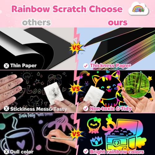 ZMLM Scratch Paper Art Craft: 2 Pack Rainbow Scratch Set for 3 4 5 6 7 8 9 10 Years Old Girls Boys Students Drawing Coloring Black Magic Art Supplies Kits Gifts School Birthday Party Toys (Mermaid) - style: Mermaid