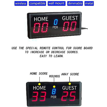 Tabletop Electronic Scoreboard, 5 Digit Electronic Basketball Scoreboard with Remote and Buzzer, 6 Levels of Brightness Adjustment, for Indoor&Outdoor Game, Baseballl/Shuffleboard/Billi,