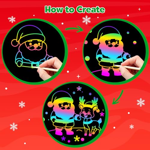 ZMLM Scratch Paper Art Craft: 2 Pack Rainbow Scratch Set for 3 4 5 6 7 8 9 10 Years Old Girls Boys Students Drawing Coloring Black Magic Art Supplies Kits Gifts School Birthday Party Toys(Christmas) - style: Christmas