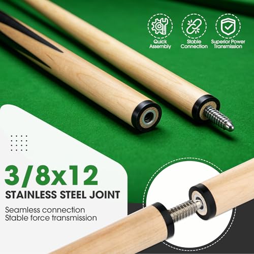 Pool Cue Sticks 42" Set of 2 Billiard Cue Sticks Multi-Size Options with Standard & Heavy Weight (12oz-20oz) for Kids, Teens & Adults Solid Birch Shaft, 13mm Leather Tip, Stainless Steel Joint