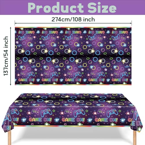 3 Pack Gaming Party Tablecloths – Video Game Birthday Supplies, Kids Gamer Party, Console & Controller Decorations, Neon Gaming Tablecloths Disposable Table Covers (Game) - color: Game Tablecovers