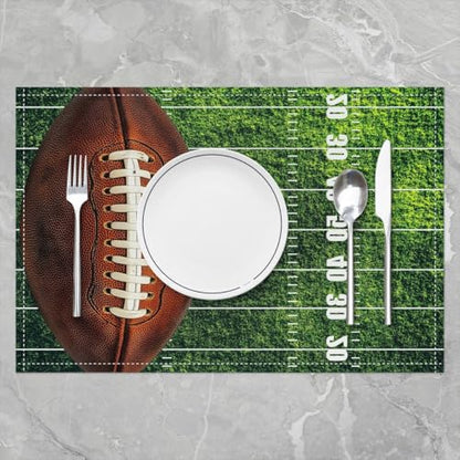 Erosebridal Football Placemats Set of 4 12x18 Sports Place Mat for Kids Teens Camo Soccer Ball Game Ruler Stripe Geometric Green Brown Heat Resisting Table Mats - color: Green Brown