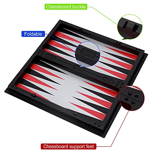KAILE 10" Magnetic Chess Sets for Kids & Adults - 3 in 1 Travel Chess Checkers Backgammon Set with Folding Case - Portable Elastic Bag - size: 10"