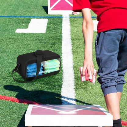 Cosmos Cornhole Bag Carrying Case Corn Hole Bean Bag Holder Carrier Holds 8 Bean Bags, Portable Storage Organizer Bag with Detachable Divider and Adjustable Strap for Men and Women