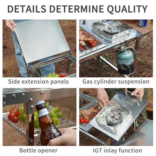 Folding Table IGT Camping Table, Portable Outdoor IGT Cook System, Stainless Steel Camp Table with Carry Bag for Car Camping Picnic RV Trip Patio Backyard BBQ