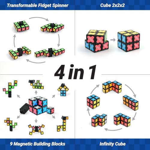 TOSY Magnet Fidget Spinner Mini - 8 Blocks, 3in1 Toy: Transformable Fidget Spinner, Infinity Cube, 2x2 Puzzle Cube, Easter Basket Stuffers Gift for Kids/Adult, STEM Sensory Stress Relief Toy, 2-Pack - color: Mini B (Set of 2)