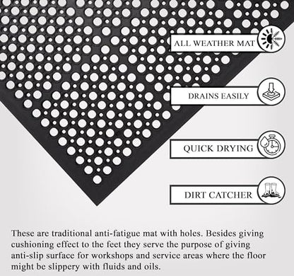 A1 Home Collections New All Purpose Anti Fatigue Versatile Rubber Floor Mat with Drain Holes, Workplace Mat, Restaurant Kitchen Mat, Bar Area Mat, Commercial, Industrial Anti Fatigue Mat 24x36 Inches - size: 36"L x 24"W x 0.6"Th