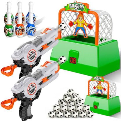 Kids Shooting Game Toy Set - 2 Pack Soccer Game 2 Foam Ball Blaster Launchers with 48 Soccer Balls, 6 Bowling Pins with LCD Score Display - Sports Toys for Boys Girls Ages 3+Years - size: 2-pack