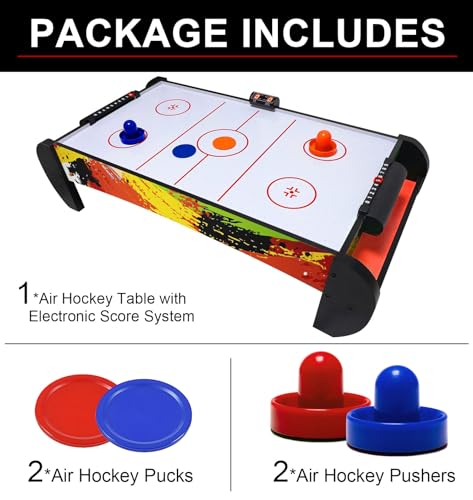 Air Hockey Table for Kids | Tabletop Air Hockey for Children, Girls, Boys, Teens with Air Hockey Pucks and Paddles, Electronic Fans - color: Orange/Black