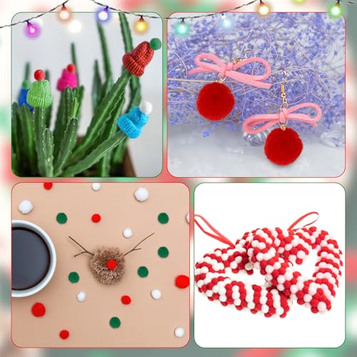 SEPGLITTER 1000 Pcs Christmas Red Green White Pom Poms Balls for Crafts | 1cm Mini Size, Christmas Puff Balls, DIY Crafts Making, Handmade Projects, Xmas Holiday Party Supplies Decoration - style: Red Green White Style