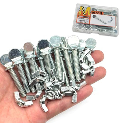 15 Sets 1/4"-20 x1-1/4 Thumb Screw Bolts and Wing Nut Kit Zinc Plated Finger Tight Racket Screw and Nut Tool-Free Racket & Sports Equipment Hardware Fitting Fastenings Assortment Kit - size: 15 Sets 1/4"-20 x1-1/4" ThumbScrews&WingNuts