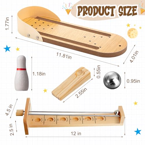 Deekin 2 Set Desktop Shoot the Moon Game Table Top Mini Bowling Game Set Classic Steel Ball Wooden Tabletop Games Wooden Board Mini Arcade Table Games Bowling Set Gag Gifts for Adult Teen Office Desk