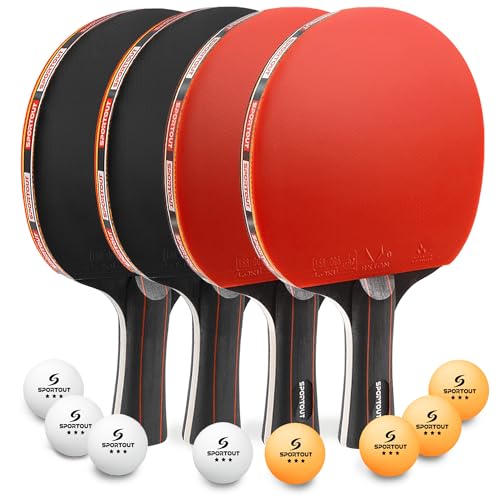 Sportout Ping Pong Paddles Sets-Portable Table Tennis Paddle with Balls, Storage Case Premium Table Tennis Racket for Indoor & Outdoor Games - color: Red