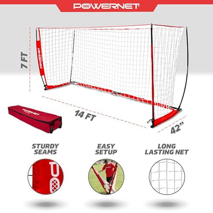 PowerNet Soccer Goal for Backyard, 3Mx2M / 6x4 / 8x4 / 12x6 / 14x7 /18.5x6.5 / 21x7 / 24 x 8 Portable Soccer Net, Sports & Outdoors Training Equipment, Quick Setup 1 Goal & Zipper Storage Bag - style: 14 x 7 FT