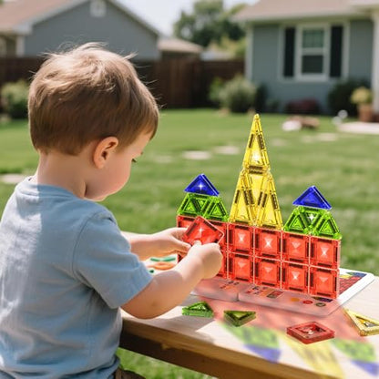 WMXDU Magnetic Tile Mini Diamond Set Travel Size Magnetic Building Toys with Iron Case, Kid's Travel Essential On-The-Go Magnet Construction Toy Set STEM Development Kit Ages 3+, 26-Piece - style: 26pcs-White