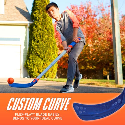 Nerf FLEXPLAY Kids Hockey Stick and Ball Set - Indoor & Outdoor Street Hockey Set - Adjustable Height Stick - Street Hockey Ball Included - style: 1 Stick & 1 Ball
