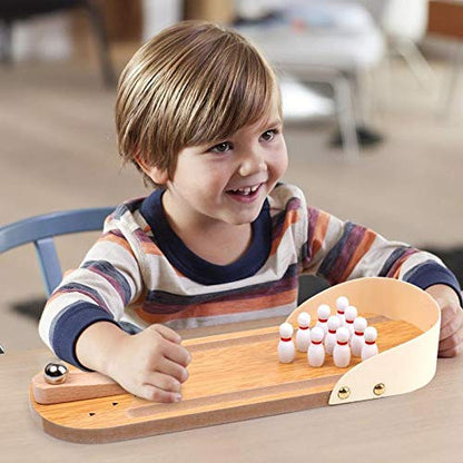 Wooden Mini Desktop Bowling Game Set with Pins and Ball | Stress-Relieving Play, Tabletop Size, Includes 10 Pins, Steel Ball Included, Kids & Adults