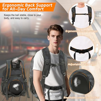 Bowling Ball Backpack with Shoe Compartment, Single Ball Bag for Men & Women, Protective Ball Holder & Ventilated Shoe Storage, Multi-Pocket Bowling Gear Bag for League & Casual Bowlers - color: Dk Green