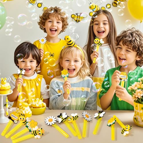 Winrayk Bee Party Favors, 24Pcs Bee Themed Mini Bubble Wands for Kids Bubbles Bulk with Detachable Topper (6 Styles & Colors), Birthday Gift Easter Goody Bag Stuffer Classroom Prizes Honey Party Favor - style: Bee