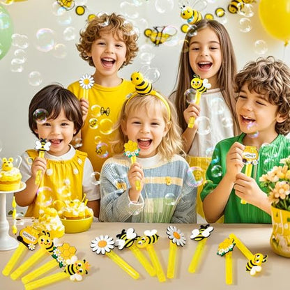 Winrayk Bee Party Favors, 24Pcs Bee Themed Mini Bubble Wands for Kids Bubbles Bulk with Detachable Topper (6 Styles & Colors), Birthday Gift Easter Goody Bag Stuffer Classroom Prizes Honey Party Favor - style: Bee
