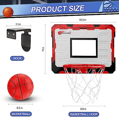 Indoor Basketball Hoop Set for Kids Adults, Pro Mini Basketball Hoop for Door Wall, Room Basketball Hoop Over The Door Outdoor Basketball Hoop with 4 Balls Toy Gift for Boy Girl - style: Red