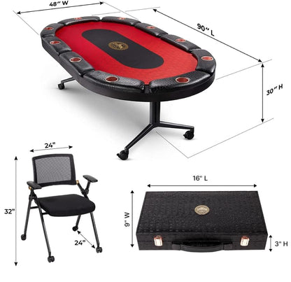 Triton Premium Foldable Poker Table with 10 Chairs and Poker Chips Set 300 - Leather Soft-Padded Armrest, Individual Cup Holders- Premium Chips Set, Individual Chair for Everyone - size: 10 Player with Chips & Chairs
