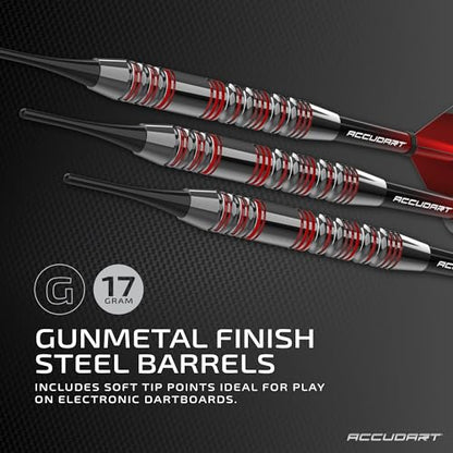 Accudart Soft Tip Dart Set 3.0 – Gunmetal Steel Barrel, Hybrid Grip, Polycarbonate Shafts, Standard Flights, Drop‑in Case for Fully Assembled Darts – Includes Soft Tip Points