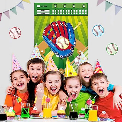 WERNNSAI Pin The Baseball on The Glove Game - Sport Birthday Party Decorations Baseball Party Games Poster with 24 Pcs Stickers for Kids Boys Family Birthday Carnival Supplies - style: Baseball