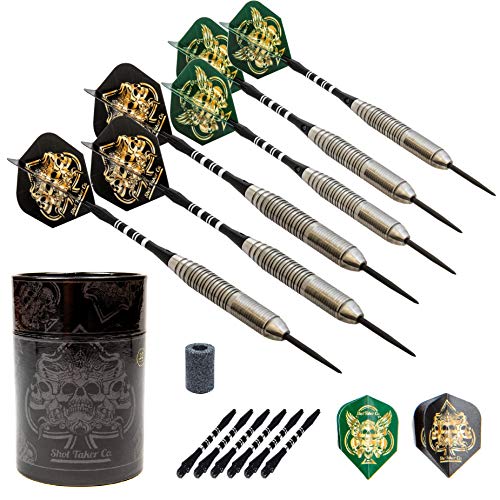 6pc Steel Tip Darts Set - Professional Darts for Dartboard - Includes Barrels + Plastic/Aluminum Shafts + O'Rings + Flights + Sharpener + Wrench - color: 22g-Black Skull-10405