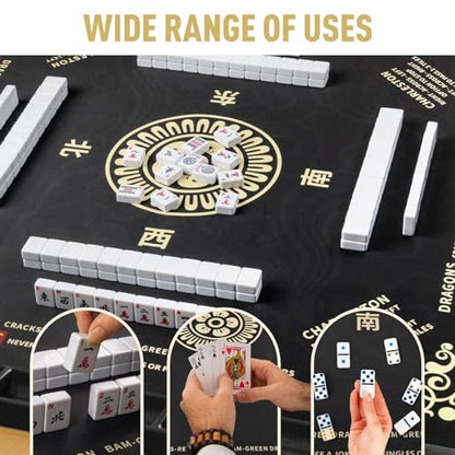 Mahjong Mat 32.4” x 32.4”, 3mm Thick Non-Slip Rubber Back Mahjong Table Mat, Noise Reduction Waterproof Mahjong Game Mat for Table, Mahjong Tile Mat for Cards, Dominoes & Board Games - color: Black