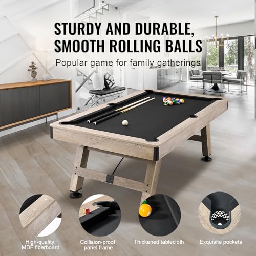 Happybuy 7ft Pool Table, Adjustable Legs Billiard Table Set, Includes Balls, Cues, Chalks, Brush, Wood Finish with Black Cloth, Perfect for Family Game Room