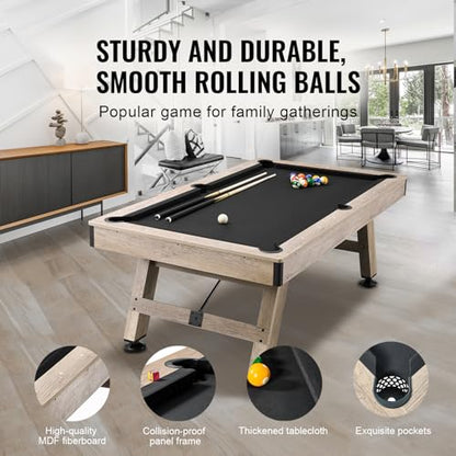 Happybuy 7ft Pool Table, Adjustable Legs Billiard Table Set, Includes Balls, Cues, Chalks, Brush, Wood Finish with Black Cloth, Perfect for Family Game Room