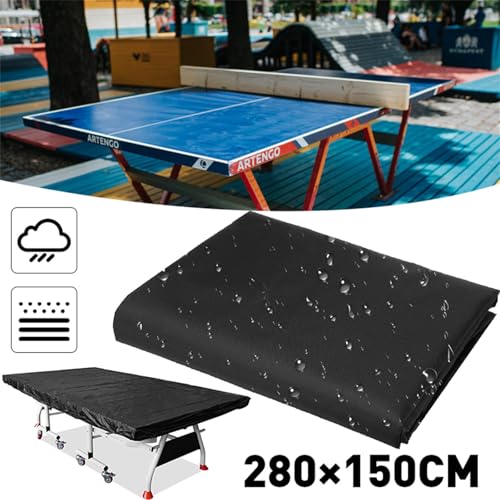 Outdoor Waterproof Table Tennis Table Cover 280x150x5cm Polyester for Ping Pong Tables Protects Against Rain Dust Sun - color: Black