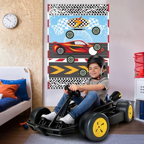 Hooqict Pin The Wheel on The Car Birthday Party Games for Kids Race Car Theme Party Supplies for Boys Monster Truck Party Decorations, Large Pin The Games Poster with 30 Wheel Stickers - style: Car