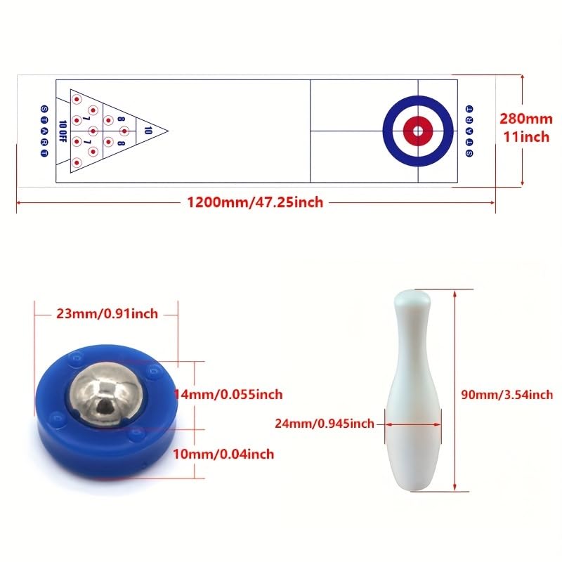 3-in-1 Tabletop Curling, Shuffleboard, and Bowling Game-Portable Family Game for Kids & Adults and Easy to Set Up Desktop Indoor/Outdoor Fun Game.