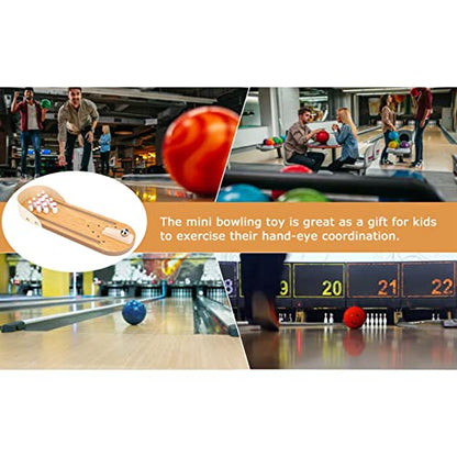 Pongnas Wooden Bowling Game Set Portable Desktop Decoration Stress Relief Toy for Adults and Kids Fun Office Aiming Plate Game with Wood Finish