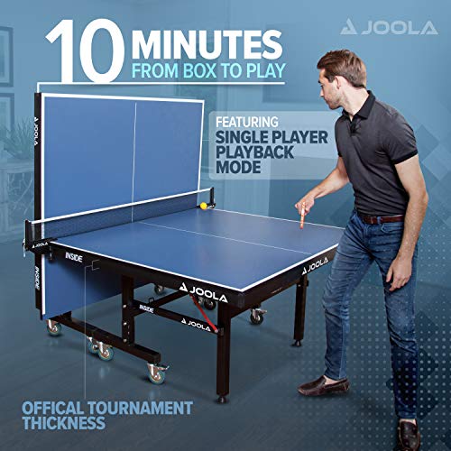 JOOLA Inside Professional MDF Indoor Ping Pong Table with Quick Clamp Table Tennis Net and Post Set - 10 Minute Easy Assembly - Tournament Quality - Foldable with Single Player Playback Mode - color: 25mm Blue