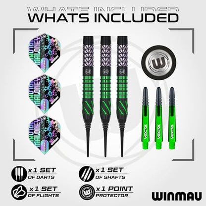 Winmau Darts - Michael Van Gerwen | Mike Maloney | Leonard Gates - Professional Players - Soft Tip Darts - Includes Dart Flights and Shafts - size: 16G - Soft Tip