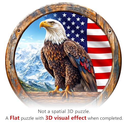 KAAYEE Wooden Puzzles for Adults, 3D Vision Effect Bald Eagle Wooden Jigsaw Puzzle Unique Shape Wood Puzzle Adult, Flat Puzzle Birthday Fathers Family Game (M-11.4 * 11.4in-200pcs) - size: Medium