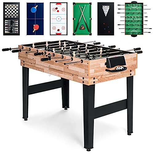 Best Choice Products 2x4ft Combo Game Table Set for Home, Game Room, Friends & Family w/Hockey, Foosball, Pool, Shuffleboard, Ping Pong, Chess, Checkers, Bowling, and Backgammon - color: Natural