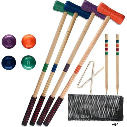 Croquet Set for 4 Players with Storage Bag, Wood & EVA Lawn Game for Family, Backyard, Park