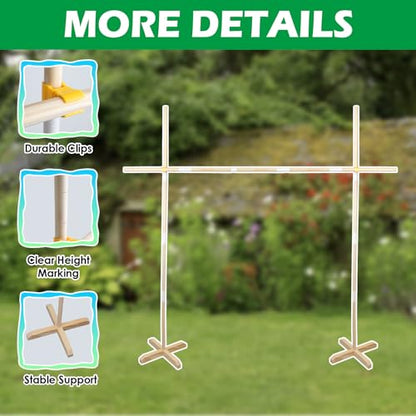 Wooden Limbo Game&Flying Disc Toss Game 2 in 1 Game Set,5ft Tall Limbo Stick Set Limbo Kit for Adults Family,Backyard Games Lawn or Outdoor Games -Easy to Set Up and Play Anywhere