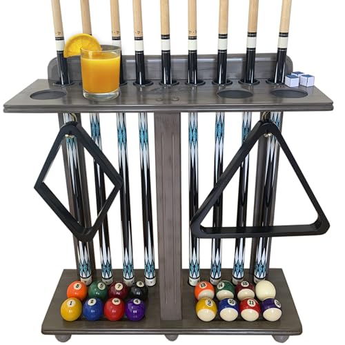 Premium Solid Hardwood Pool Cue Stick Holder Floor Standing - Wooden Billiard Rack forTen Cues and Full Table Accessories, Elegant Durable Storage for Game Room - color: Light Gray