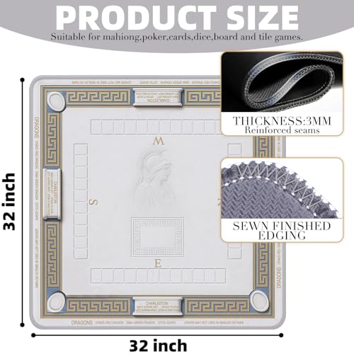 ARELUX Neoprene Mahjong Mat with Carrying Bag 32"x32" No Creases Rolled Shipping American Mahjong Mat with Charles Rules Anti-Slip & Noise Reduction Table Cover for Poker, Card & Board Game(Blue) - color: White