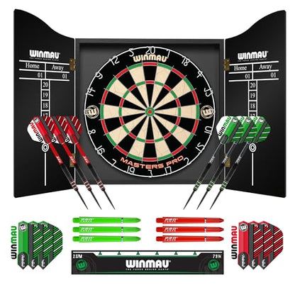 Winmau Masters Pro Dartboard - PDC Tournament Dart Board with High-Density Sisal & Ultra-Thin Wire System - Available as Board Set or Cabinet Set with Steel Tip Darts - style: Dartboard and Cabinet