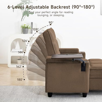 oaaktu Modern Tufted Linen Fabric Chaise Lounge Sofa Chair with Rotating Side Table,Storage,Pillow,USB Charging Ports and Adjustable Backrest Perfect for Living Room, Small Spaces (Coffee) - color: 12coffee