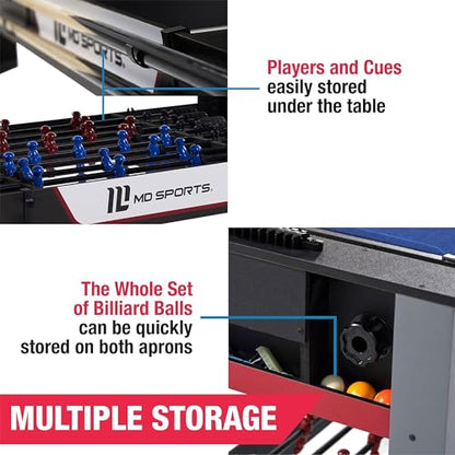 MD Sports Combination Games Multiple Styles Arcade Collection, Billiards, Ping Pong, Hockey, Basketball and Foosball Combination Kit Comes with All The Basics - style: 48 In. Swivel (2-in-1)